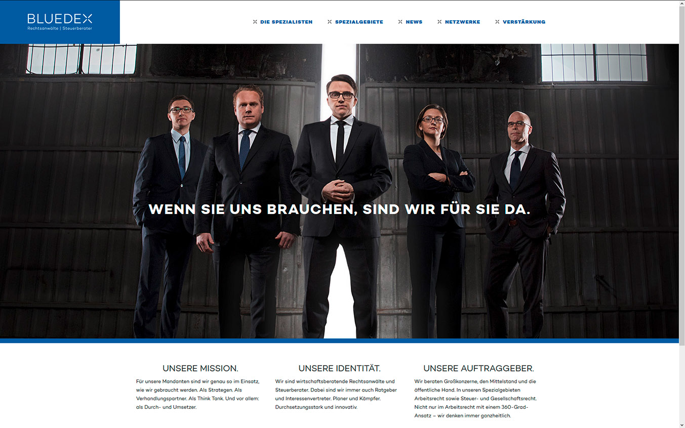 Screenshot. Fotografie für Homepage er Kanzlei Bluedex