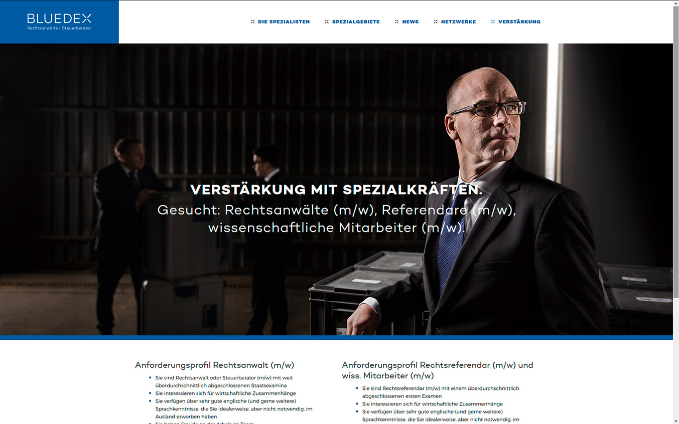 Screenshot. Fotografie für Homepage er Kanzlei Bluedex II